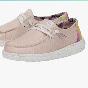 NWT Hey Dude Wendy Youth Sparkle Pink Silver Size Y6 W7 slip on loafer Shoes